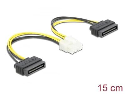 Delock 83020 Stroomkabel 2 x 15-pins SATA-stekker naar 8-pins EPS-stekker 15cm