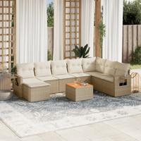 9-delige Loungeset met kussens poly rattan beige - thumbnail