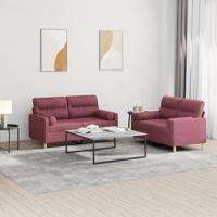 3-delige Loungeset met kussens stof wijnrood - thumbnail