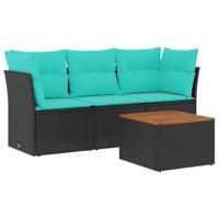 4-delige Loungeset met kussens poly rattan zwart - thumbnail