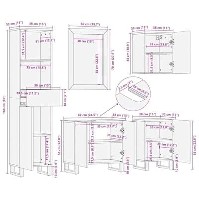 Badkamermeubelset met lade 5 pcs Bruin 38 x 33 x 160 cm