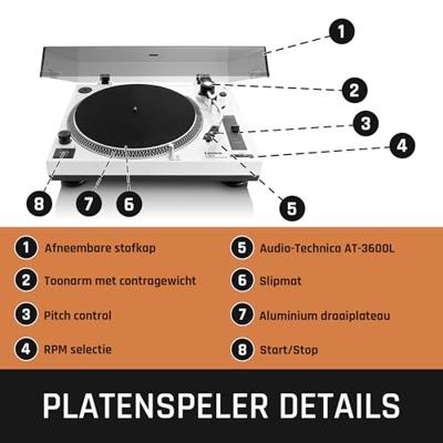 Lenco L-3810 Direct drive platenspeler met USB-opname - L-3810WH