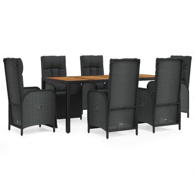 7-delige Tuinset met kussens poly rattan zwart