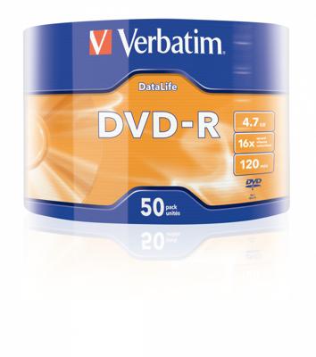 Verbatim DVD-R 16x, DataLife, Matt Silver 4,7 GB, 50 stuks, onbewerkte dvd's beschrijfbaar, 16-voudige brandsnelheid en hardcoat, krasbescherming, dvd-R blanco, blanco dvd