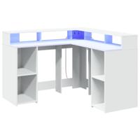 Bureau met LED-verlichting 130x130x91 cm bewerkt hout wit - thumbnail