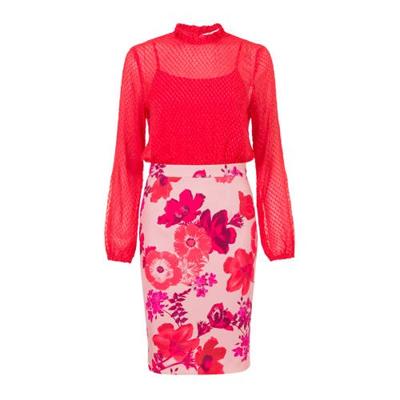 Steps gebloemde semi-transparante jurk rood/roze