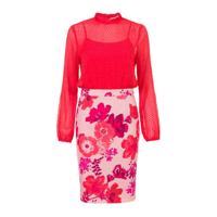 Steps gebloemde semi-transparante jurk rood/roze - thumbnail