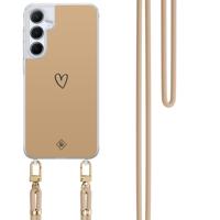 Samsung Galaxy A55 hoesje met beige koord - Hart bruin - thumbnail