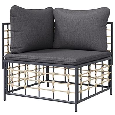 Tuinhoekbank met donkergrijze kussen poly rattan - thumbnail