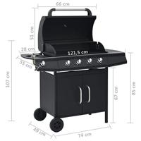 VidaXL Gasbarbecue 4+1 kookzone staal zwart - thumbnail