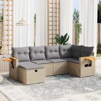 6-delige Loungeset met kussens poly rattan gemengd beige - thumbnail