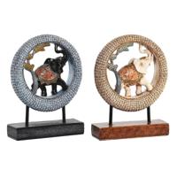 Decoratieve figuren DKD Home Decor 19,5 x 6,3 x 25,5 cm Olifant Beige Blauw Koloniaal (2 Stuks) - thumbnail