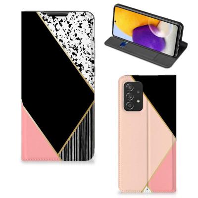 Samsung Galaxy A72 (5G/4G) Stand Case Zwart Roze Vormen Samsung Galaxy A72 (5G/4G) Stand Case Zwart Roze Vormen