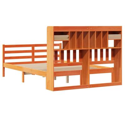 Bed met boekenkast zonder matras grenenhout wasbruin 150x200 cm - thumbnail
