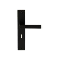 Hardbrass Deurkruk Phoenix op rechthoekig langschild sleutelgat 72mm - zwart - thumbnail