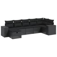 8-delige Loungeset met kussens poly rattan zwart - thumbnail