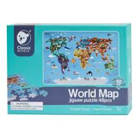 Classic World houten legpuzzel wereldkaart, 48st. - thumbnail