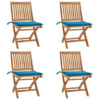Tuinstoelen 4 st inklapbaar met kussens massief teakhout - thumbnail