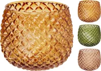 Waxinelichthouder Ruit Glas 9cm Assorti 1st - thumbnail