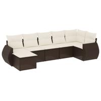 7-delige Loungeset met kussens poly rattan bruin - thumbnail