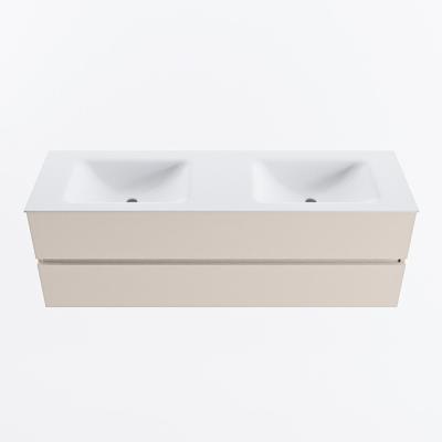 MONDIAZ VICA 150cm badmeubel onderkast Linen 2 lades. Wastafel CLOUD dubbel zonder kraangat, kleur Talc.