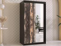 Kledingkast TODY 2 schuifdeuren 100 cm mat zwart met spiegel - thumbnail