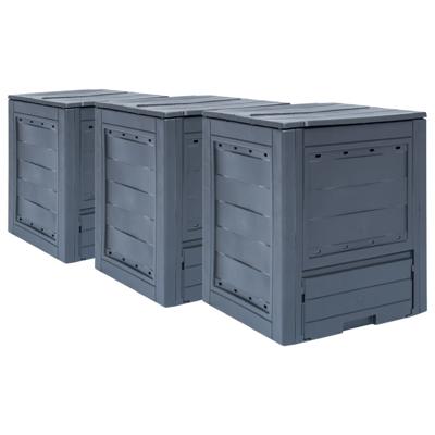 VidaXL Compostbakken 3 st 780 l 60x60x73 cm grijs VidaXL Compostbakken 3 st 780 l 60x60x73 cm grijs