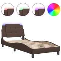 Bedframe met LED-verlichting kunstleer bruin 90x200 cm - thumbnail