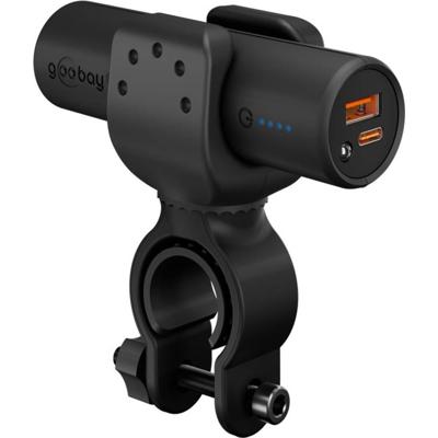 Goobay PB 5000mAh Bike Mount QC/PD Powerbank 5000 mAh USB PD, Quick Charge 3.0 Li-ion Zwart Statusweergave, LED-zaklamp