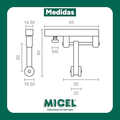 Katrol voor pergola Micel TLD21 Nylon 65 x 18,5 x 90 mm Loper Wit