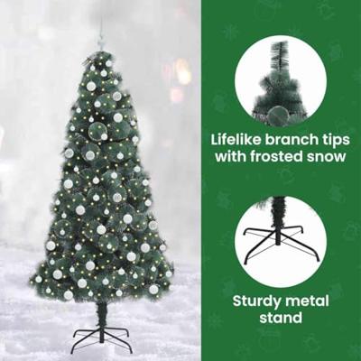 Kunstkerstboom met verlichting en ballenset Groen 180 cm PET