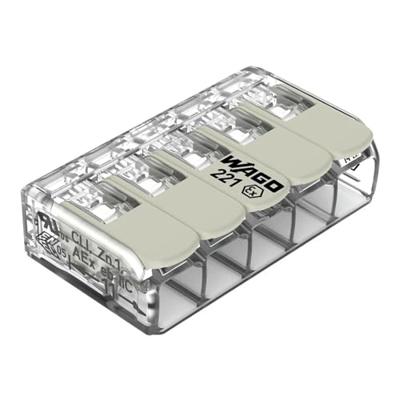 WAGO 221-485 Verbindingsklem Flexibel: 0.20-4 mm² Massief: 0.20-4 mm² Aantal polen: 5 1 stuk(s) Transparant, Wit