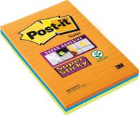Post-It Super Sticky Notes, 45 blaadjes, ft 102 x 152 mm, geassorteerde kleuren, pak van 3 - thumbnail