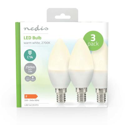 Nedis LBE14C351P3 Led-lamp E14 Kaars 2.8 W 250 Lm 2700 K Warm Wit Frosted 3 Stuks
