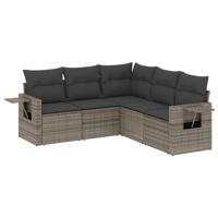 5-delige Loungeset met kussens poly rattan grijs - thumbnail