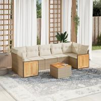 8-delige Loungeset met kussens poly rattan beige - thumbnail