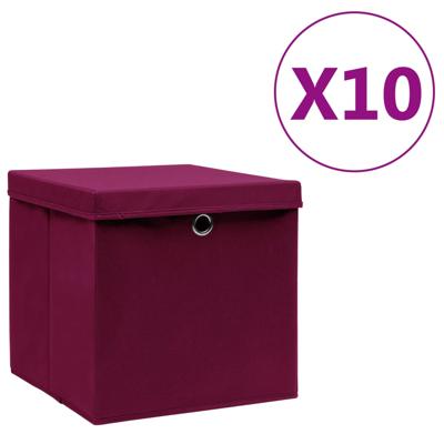 VidaXL Opbergboxen met deksel 10 st 28x28x28 cm donkerrood