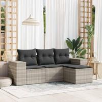 4-delige Loungeset met kussens poly rattan lichtgrijs - thumbnail