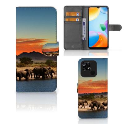 Xiaomi Redmi 10C | Telefoonhoesje | Met pasjeshouder | Olifanten Xiaomi Redmi 10C | Telefoonhoesje | Met pasjeshouder | Olifanten