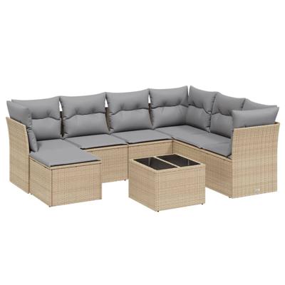 8-delige Loungeset met kussens poly rattan gemengd beige