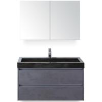 Dante Badmeubelset 100 cm - Beton Antraciet - Wastafel Hardsteen Wit Lucca met Spiegelkast - thumbnail