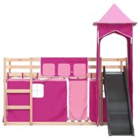 Stapelbed met glijbaan en gordijnen roze 90x200 cm - thumbnail