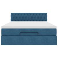 Ottoman bed met matras 140x190cm fluweel donkerblauw - thumbnail