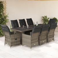 9-delige Bistroset met kussens poly rattan grijs - thumbnail