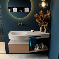 MONDIAZ RIVA 120cm badmeubel onderkast / planchet kleur Rust met 1 lade. Wastafel DULCET links 0 kraangaten kleur Linen. - thumbnail