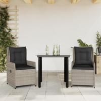 3-delige Tuinset met kussens poly rattan lichtgrijs - thumbnail