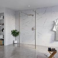 Fortifura Galeria Vrijstaande Inloopdouche - 100x200cm - Helder - antikalk - 8mm veiligheidsglas - 2 zijwanden 30cm - wandsteunen en hoekprofielen - Geborsteld Gunmetal PVD SW927771 2x/SW797915/SW797909 2x/SW798732 2x - thumbnail