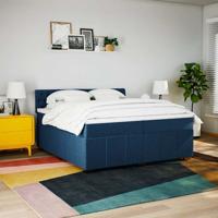 Boxspring met matras stof blauw 200x200 cm - thumbnail