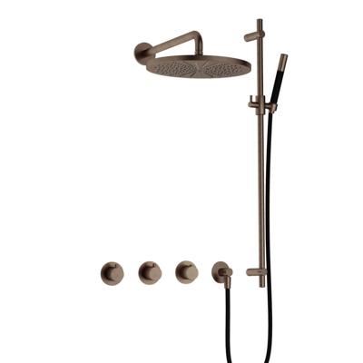 Hotbath Cobber - CB7067 - Inbouw Regendoucheset - Verouderd Messing - 2 Stopkranen - Thermostatisch - Wandarm 40 cm - Hoofddouche 300 mm - Staafhanddouche - Glijstang 900 mm - met M106 - Waterbesparend