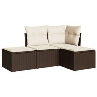 4-delige Loungeset met kussens poly rattan bruin - thumbnail